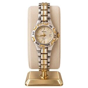 Vintage Bulova Marine Star Two Tone Gold Silver Ladies Watch Date